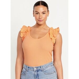 Old Navy Womens XXL Sleeveless‎ Ribbed Ruffle Tank Top Peach NWT